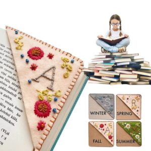 New Style Bookmark Hand Embroidered Corner Bookmark, Season Topic Flower Letter Embroidery Bookmarks, Felt Triangle Page Corner Handmade Bookmark, Felt Triangle Bookmark(Summer-O)