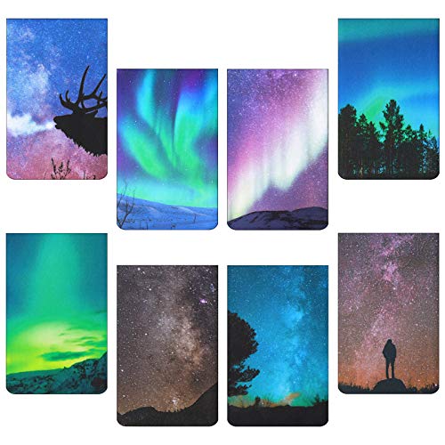 32 Pieces Night Sky Magnetic Bookmarks Aurora Magnet Page Markers Magnetic Page Clips Bookmark for Students Teachers School Home Office Reading Stationery, 8 Designs