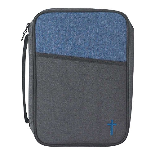 Dicksons Blue and Gray Reinforced Polyester Bible Cover Case with Handle, Large