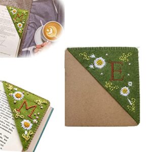 personalized hand embroidered corner bookmark, hand stitched felt triangle bookmark, cute flower letter embroidery bookmarks, page corner bookmark for book lovers(style 2,n)