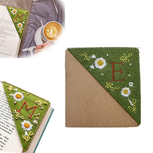 Personalized Hand Embroidered Corner Bookmark, Hand Stitched Felt Triangle Bookmark, Cute Flower Letter Embroidery Bookmarks, Page Corner Bookmark for Book Lovers(Style 2,N)