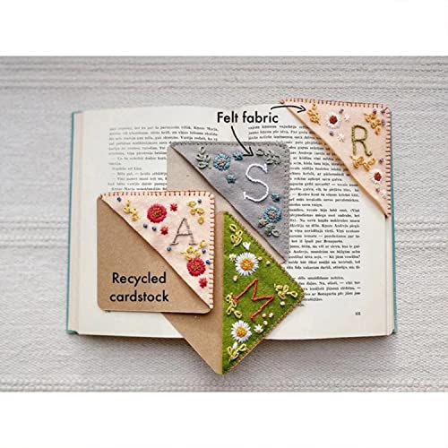 Personalized Hand Embroidered Corner Bookmark, Hand Stitched Felt Triangle Bookmark, Cute Flower Letter Embroidery Bookmarks, Page Corner Bookmark for Book Lovers(Style 2,N)