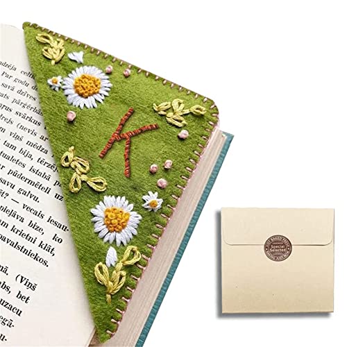 Embroidery Book Marker Clip, Unique Letters & Cute Flower Embroidery Corner Bookmark, 26 Letters Cute Flower Embroidered Corner Bookmark Embroidery Book Marker(Size:K,Color:Summer)