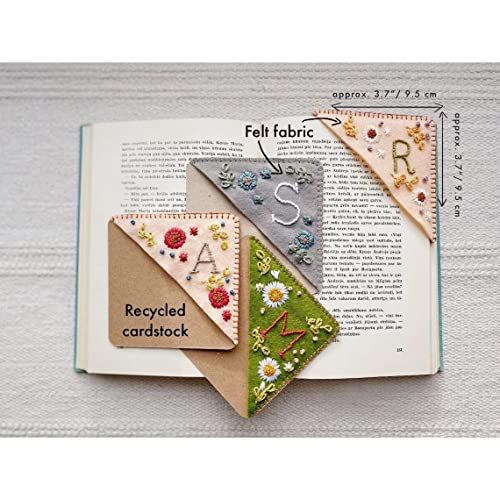 Embroidery Book Marker Clip, Unique Letters & Cute Flower Embroidery Corner Bookmark, 26 Letters Cute Flower Embroidered Corner Bookmark Embroidery Book Marker(Size:K,Color:Summer)