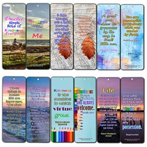 creanoso inspiring inspirational act of kindness bookmarks for women (12-pack) – premium gift set – inspiring sayings quotes for ladies, wife, girls – six bulk assorted bookmarks designs