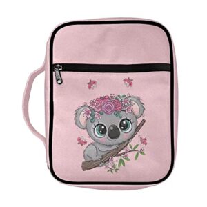 tongluoye koala bible cover case for women teen girls lovely pink bible bag for school outdoor party activity flowers bible carrier with handle portable waterproof handbags for notebooks pens phones
