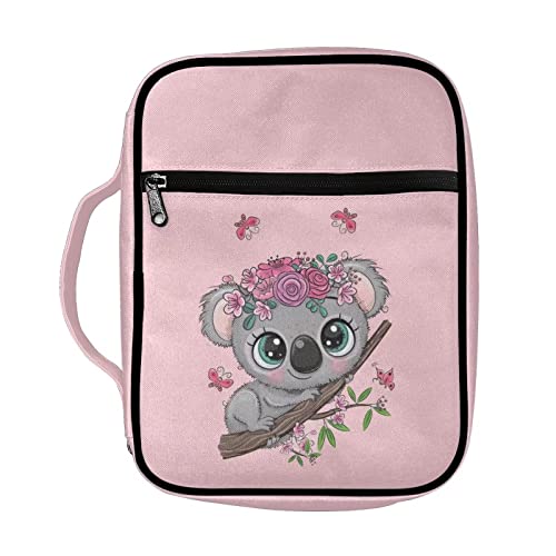 Tongluoye Koala Bible Cover Case for Women Teen Girls Lovely Pink Bible Bag for School Outdoor Party Activity Flowers Bible Carrier with Handle Portable Waterproof Handbags for Notebooks Pens Phones