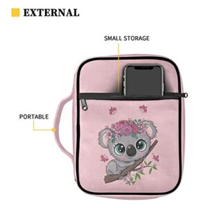 Tongluoye Koala Bible Cover Case for Women Teen Girls Lovely Pink Bible Bag for School Outdoor Party Activity Flowers Bible Carrier with Handle Portable Waterproof Handbags for Notebooks Pens Phones