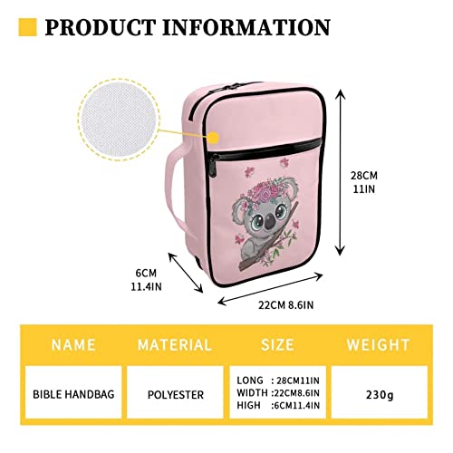 Tongluoye Koala Bible Cover Case for Women Teen Girls Lovely Pink Bible Bag for School Outdoor Party Activity Flowers Bible Carrier with Handle Portable Waterproof Handbags for Notebooks Pens Phones