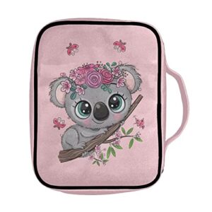 Tongluoye Koala Bible Cover Case for Women Teen Girls Lovely Pink Bible Bag for School Outdoor Party Activity Flowers Bible Carrier with Handle Portable Waterproof Handbags for Notebooks Pens Phones