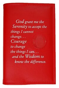 alcoholics anonymous aa 12 steps & 12 traditions book cover serenity prayer & medallion holder red
