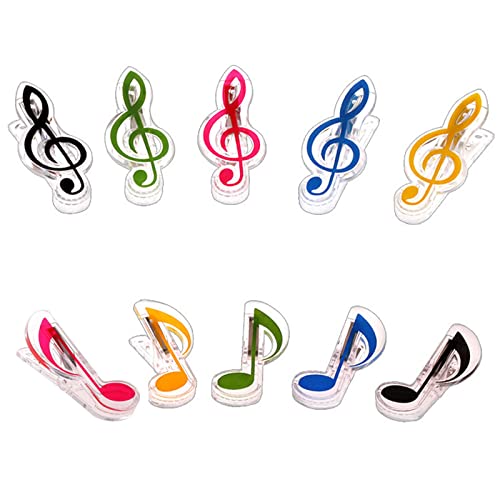 CheeseandU 10 Pack Music Note Clips Music Clips Page Holder Plastics Music Stationary Book Clip Bookmarks Stationery Clips for Paper Book Music Stand Accessory Random Color