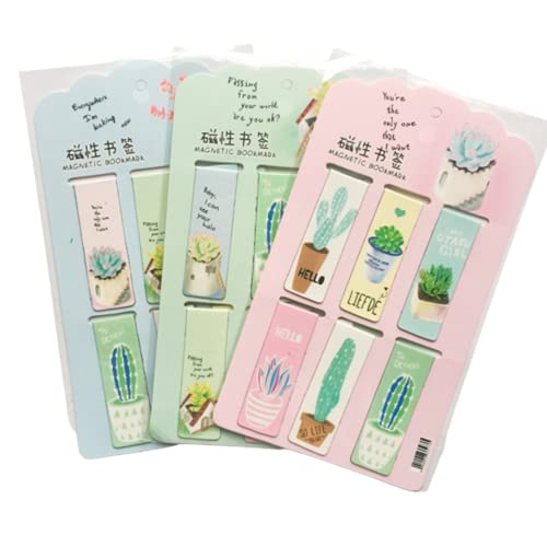 R14 6pcs /Set Fresh Green Plants Cactus Magnetic Bookmarks Books Marker of Page Stationery School Office Paper Clip Handy and Professional