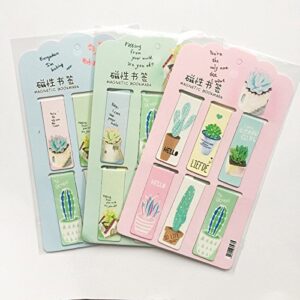 R14 6pcs /Set Fresh Green Plants Cactus Magnetic Bookmarks Books Marker of Page Stationery School Office Paper Clip Handy and Professional