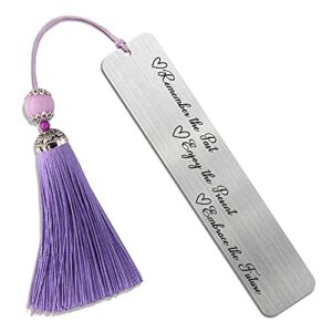 dyjybmy remember the past enjoy the present embrace the future, metal engraved bookmark, teacher gift, book club gift for women men friends, graduation gifts
