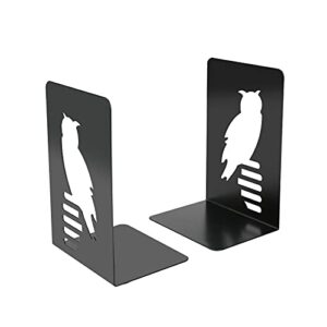 bookends, book ends, metal bookend heavy duty bookends for shelve, black book supports non-skid book stopper cute owl bookshelf holder for office home school, 1 pair