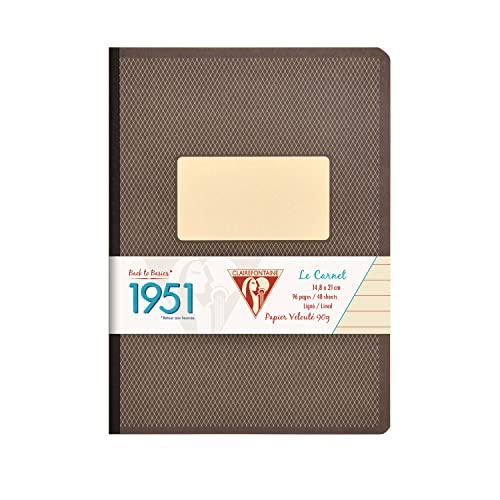 Clairefontaine 195246 °C 1951 Back to Basics Notebook, 96 Sheets Lined DIN A5 14.8 x 21 cm with Bound Cover and Soft BLACK COVER X 1 Single