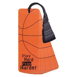 play pray hard orange basketball 2 x 6 paper keepsake bookmark with tassle pack of 12
