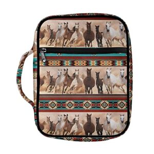hinthetall tribal horse bible covers with pen slots handle zippered pocket church bag for women men bible carrying case for studying outdoor multi-functional gift for christian