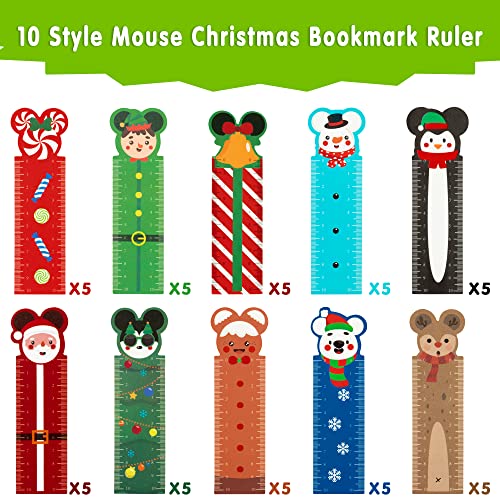 Eartim 50Pcs Mouse Bookmark Rulers, 10 Styles Mouse Measuring Ruler Bookmark Double-Side Printing Plastic Bookmark for Kids Birthday Gift Classroom Student Reward Gift Bag Fille