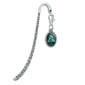 harry potter deathly hallows logo metal bookmark page marker with oval charm
