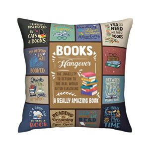 dfaqehk book lovers gifts for women – book lovers gifts for people who like to read – mothers day bookish gifts for reader, librarian, book club – book accessories throw pillow covers 18 x 18 inch
