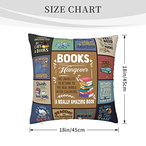 Dfaqehk Book Lovers Gifts for Women - Book Lovers Gifts for People Who Like to Read - Mothers Day Bookish Gifts for Reader, Librarian, Book Club - Book Accessories Throw Pillow Covers 18 x 18 Inch