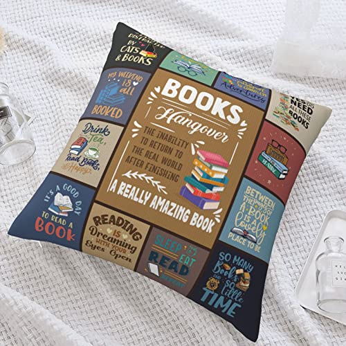 Dfaqehk Book Lovers Gifts for Women - Book Lovers Gifts for People Who Like to Read - Mothers Day Bookish Gifts for Reader, Librarian, Book Club - Book Accessories Throw Pillow Covers 18 x 18 Inch