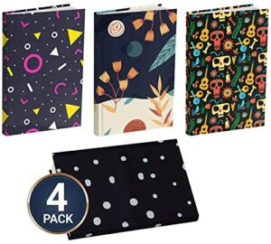 4 pack premium book covers for hardcover, book covers stretchable up to 9×12, unique pattern book covers for textbooks, fabric cloth ideal for comic book sleeve, jumbo book socks, textbook holder