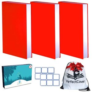 3 Pack Stretchable Book Covers - Red Color Durable, Washable, Reusable and Protective Jackets for Hard Cover Schoolbooks and Textbooks - by PerfectCover (3-Pack, Red)
