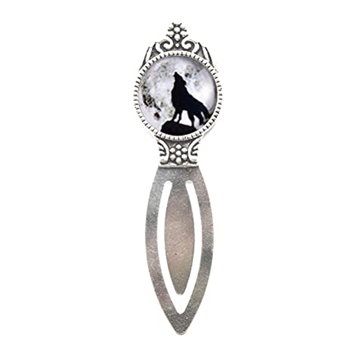 Wolf Bookmark, Moon Bookmark, Moon Jewelry, Antiqued Brass Bookmark, Bookmarker, Glass Bookmark,RN266 (G1)