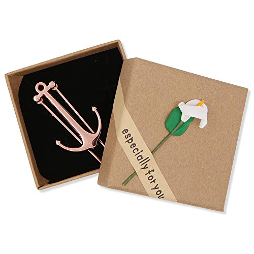 Exquisite Rose Gold Anchor Bookmarks Metal Bookmark Book Page Holder with Gift Box for School Office Students Teachers Graduation Christmas Birthday Gifts