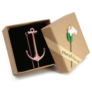 Exquisite Rose Gold Anchor Bookmarks Metal Bookmark Book Page Holder with Gift Box for School Office Students Teachers Graduation Christmas Birthday Gifts