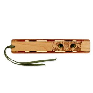 cat eyes, engraved and colorized wooden bookmark with suede tassel – made in usa – also available personalized