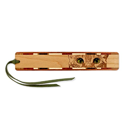 Cat Eyes, Engraved and Colorized Wooden Bookmark with Suede Tassel - Made in USA - Also Available Personalized