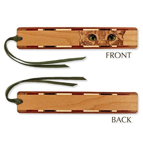 Cat Eyes, Engraved and Colorized Wooden Bookmark with Suede Tassel - Made in USA - Also Available Personalized