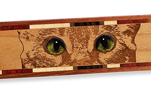 Cat Eyes, Engraved and Colorized Wooden Bookmark with Suede Tassel - Made in USA - Also Available Personalized