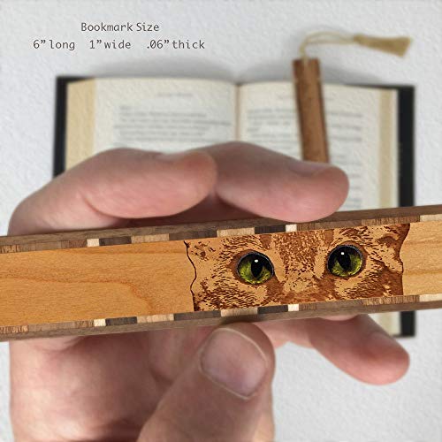 Cat Eyes, Engraved and Colorized Wooden Bookmark with Suede Tassel - Made in USA - Also Available Personalized