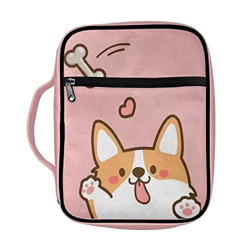 INSTANTARTS Funny Corgi Dog Bible Covers Portable Durable Bible Protective Church Tote Bags Large Size Carrying Book Case Bible Cases