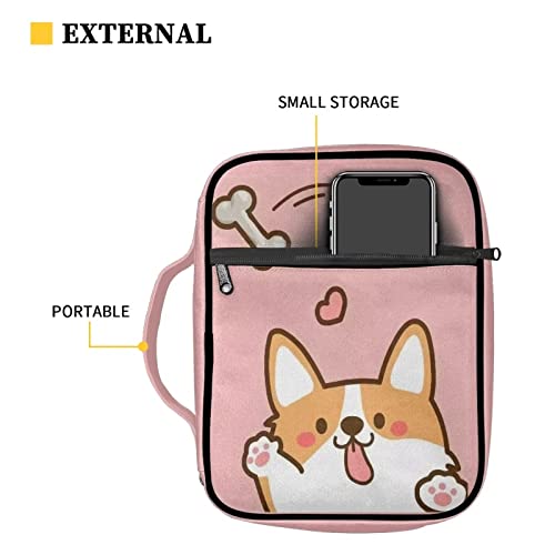 INSTANTARTS Funny Corgi Dog Bible Covers Portable Durable Bible Protective Church Tote Bags Large Size Carrying Book Case Bible Cases