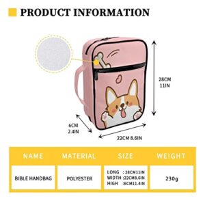 INSTANTARTS Funny Corgi Dog Bible Covers Portable Durable Bible Protective Church Tote Bags Large Size Carrying Book Case Bible Cases