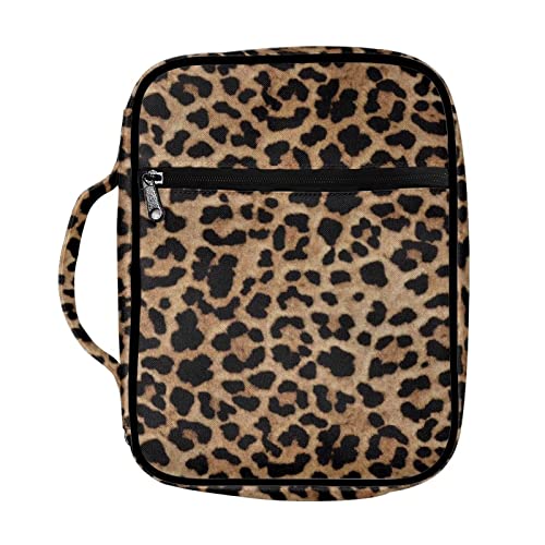 COEQINE Bible Covers Leopard Print Bible Case Bible Carrier Church Bag with Handle,Zipper and Pockets Bible Covers for Girls Women