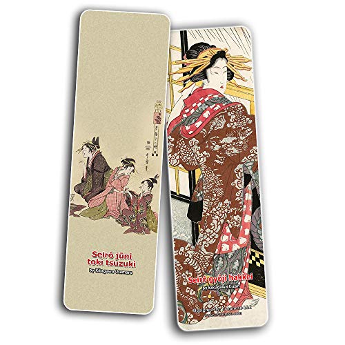 Creanoso Japanese Ladies Bookmarks (60-Pack) Oiran Geisha Kimono Woodblock Print – Inspirational Japanese Art Impressions Bookmarker Cards – Premium Gift Collection for Men & Women, Teens – Page Clip