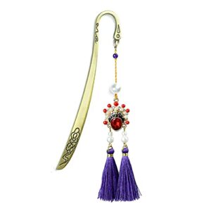 pendant bookmark metal bookmark peking opera face design with tassels shell pearl – purple