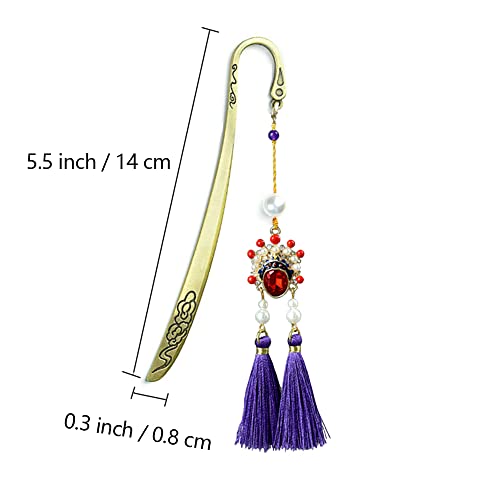 Pendant Bookmark Metal Bookmark Peking Opera Face Design with Tassels Shell Pearl - Purple