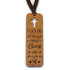 bella busta- ” philippians 4:13 – i can do all things through christ who strengthens me” bookmark-christmas gift-christian gift- laser cut and engraved natural alder wood