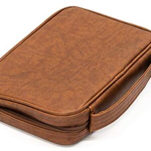 Brown Three Crosses Leather Like Vinyl Bible Cover Case with Handle Medium