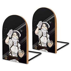 anime attack on titan wood bookends for shelves office book stand non-skid book ends for books movies cds 3 x 5 x 3.7 in (1 pair/2 pieces)