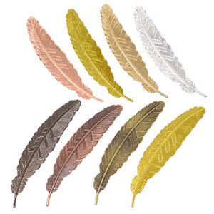 honbay 8pcs metal feather shaped bookmarks feather book marker with holes for reading or decoration (8 color, 4.5 inch)