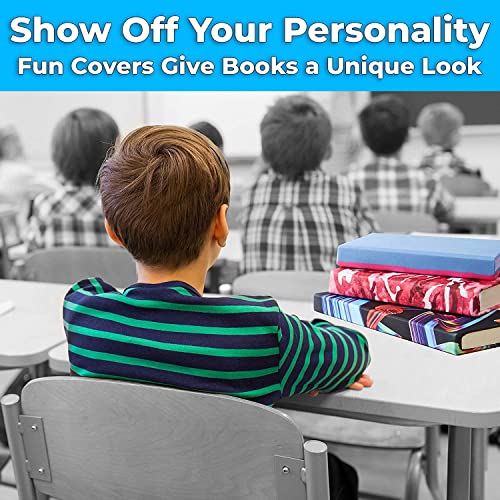 Easy Apply, Reusable Book Covers 4 Pk. Best Standard 8x10 Textbook Jacket for Back to School. Stretchy to Fit Most Medium Hardcover Books. Perfect Fun, Washable Design for Girls, Boys, Kids or Teens